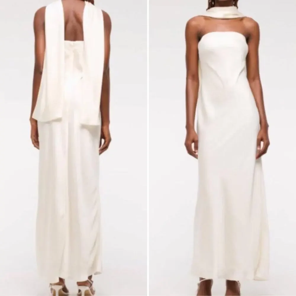 Abercrombie & Fitch Satin Julia Dress w/Scarf Size Large - Picture 2 of 8